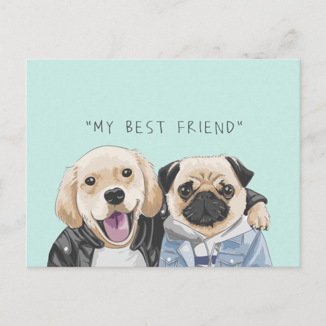 Dogs Golden Retriever & Pug Best Friends Postcard (Front)