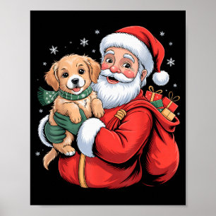 Dogs Golden Retriever Puppy Santa Christmas Funny Poster