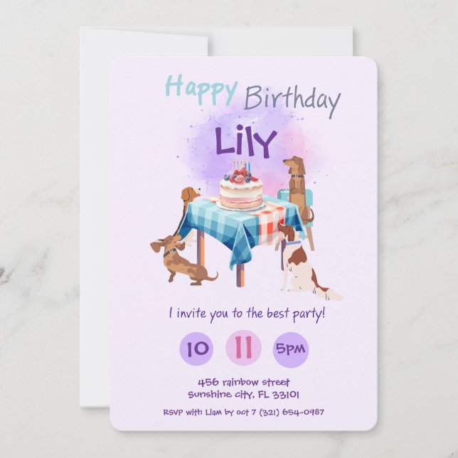 Dogs happy birthday invitation  (Front)