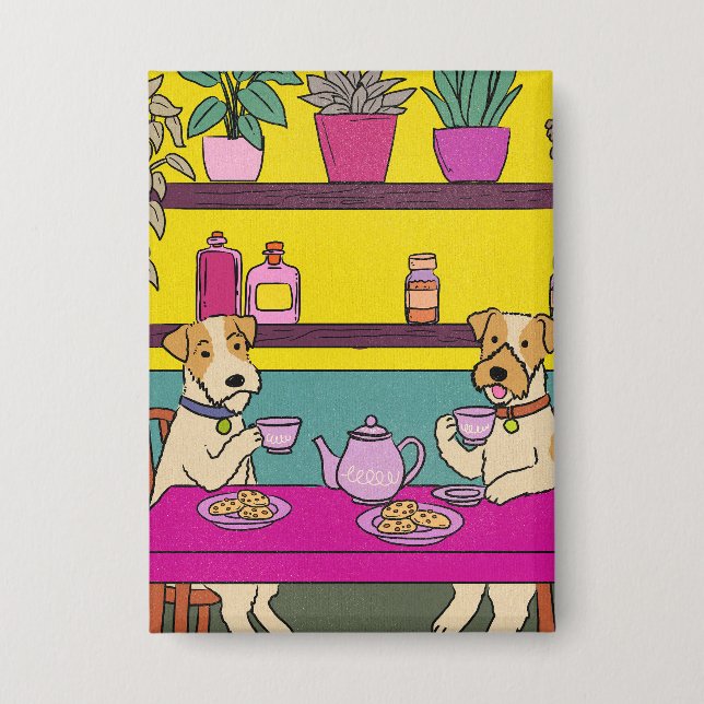 Dogs having afternoon tea button (Front)
