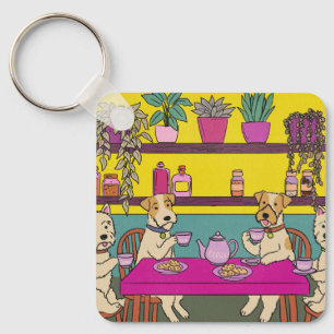 Dogs having afternoon tea keychain