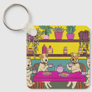 Dogs having afternoon tea keychain