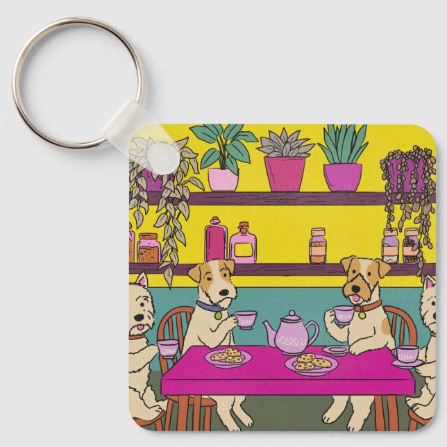Dogs having afternoon tea keychain (Front)