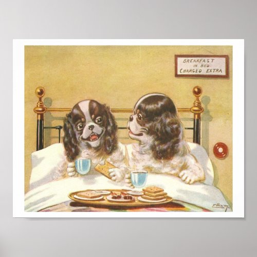 Dogs Having Breakfast in Bed Poster