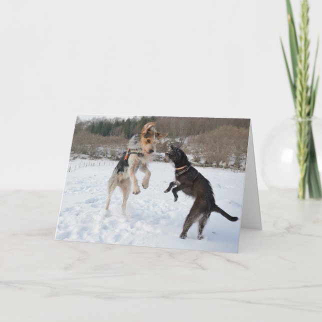 Dogs having fun in the snow Christmas Holiday Card (Front)