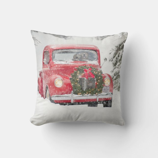 Dogs in a Truck Throw Pillow (Front)