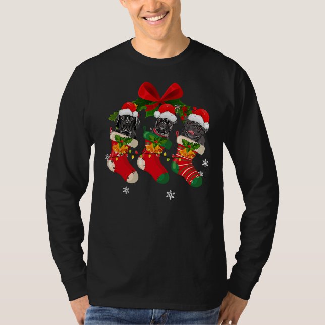 Dogs In Christmas Socks Pit Bull T-Shirt (Front)