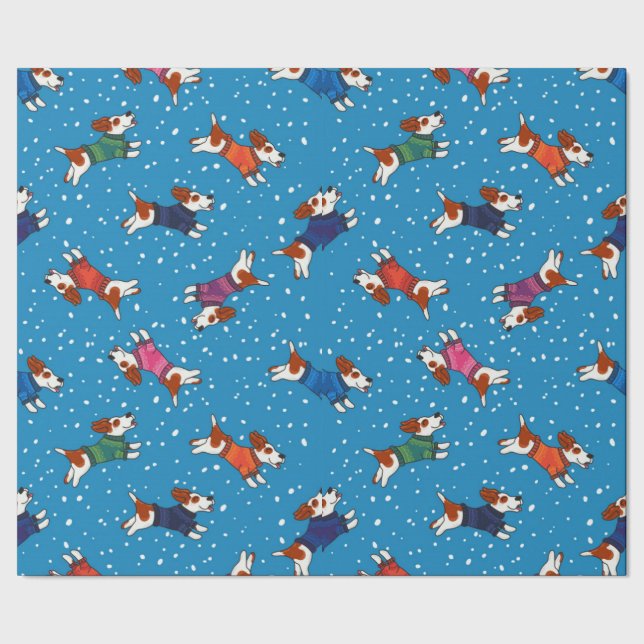 Dogs In Colorful Sweaters Pattern Wrapping Paper (Seam)