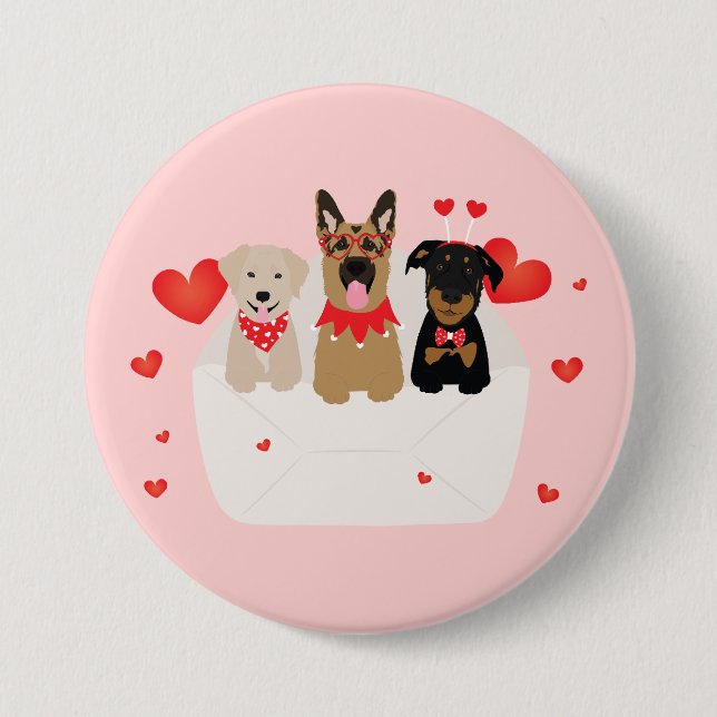 Dogs In Envelope Love Button (Front)
