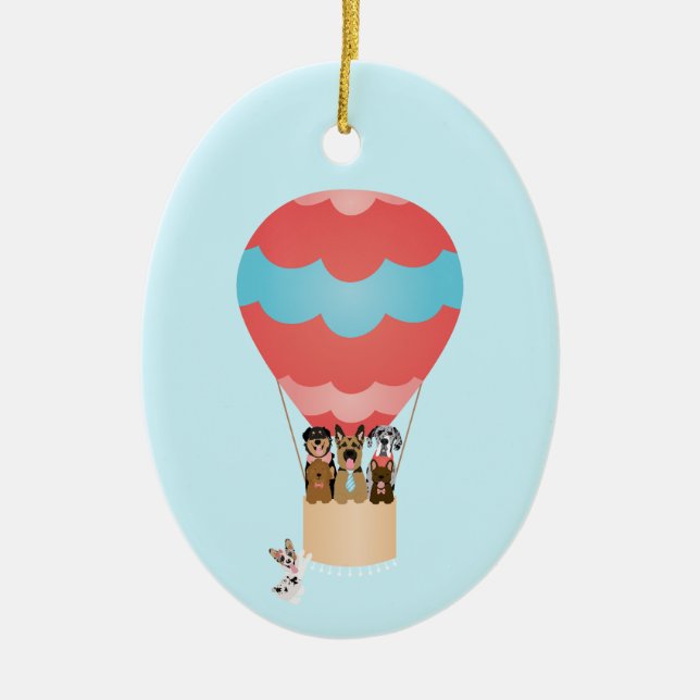 Dogs In Hot Air Balloon Ceramic Ornament (Front)