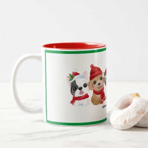 Dogs in Santa Hats Animals Puppies Modern Holiday Two_Tone Coffee Mug