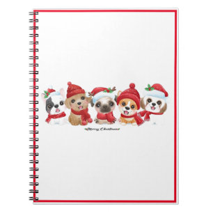 Dogs in Santa Hats Merry Christmas Holiday Spiral Notebook