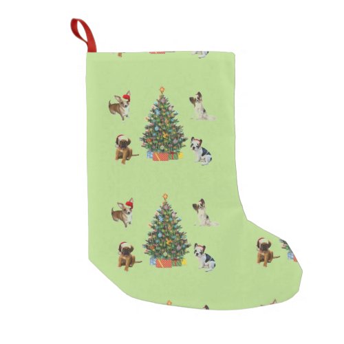 Dogs In Santa Hats Small Christmas Stocking