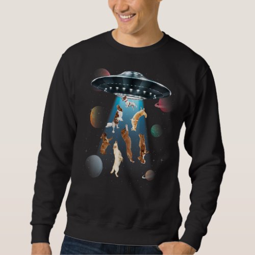 dogs in space aliens ufo abduction planets galaxy sweatshirt