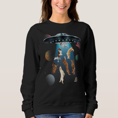 dogs in space aliens ufo abduction planets galaxy sweatshirt
