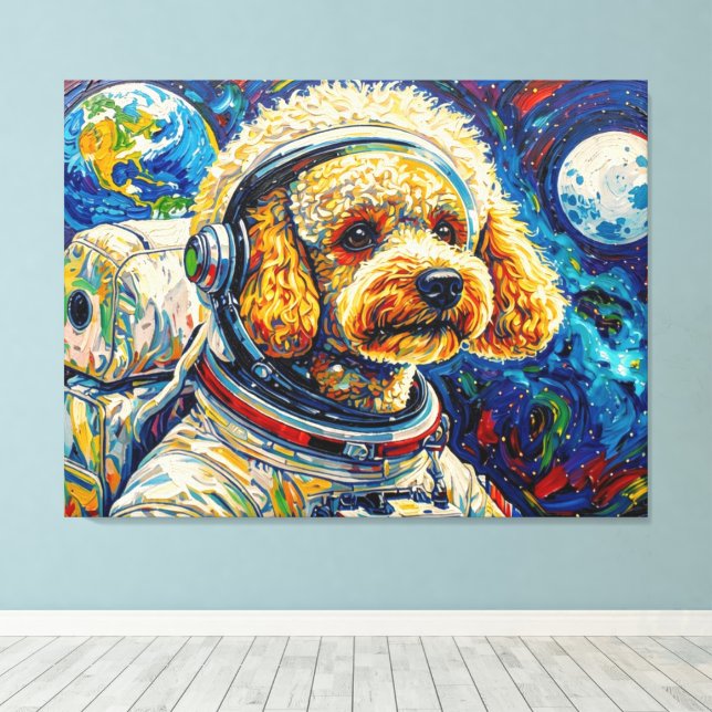 DOGS IN SPACE-POODLE 24 CANVAS PRINT (Insitu(Wood Floor))