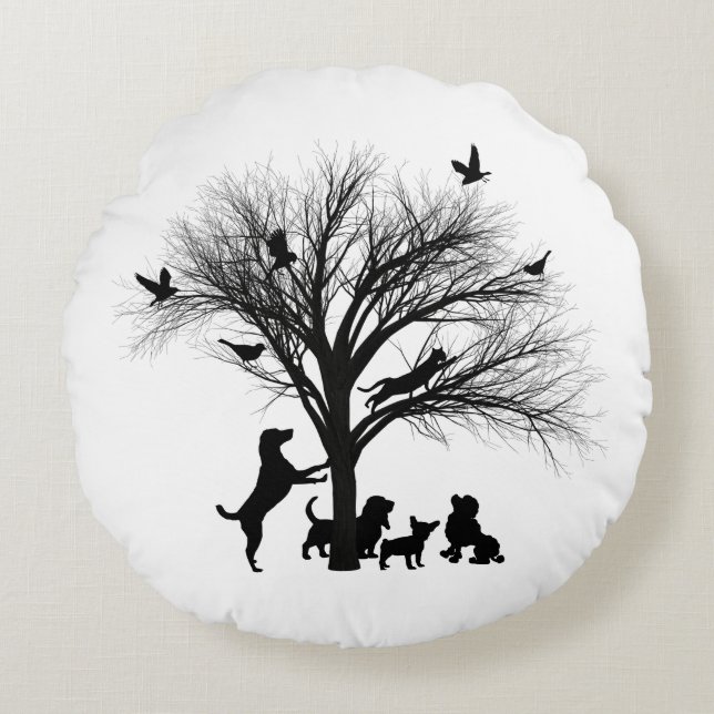 Dogs in the Park Round Pillow (Front)