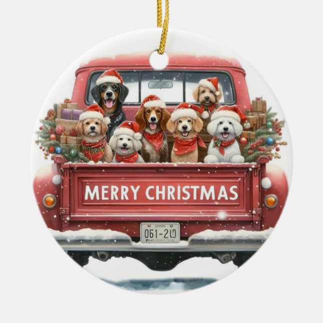 DOGS IN TRUCK Ornament (Front)