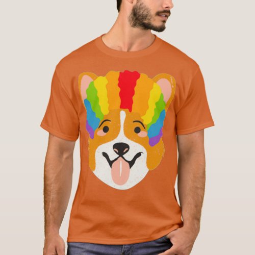 Dogs in Wigs Corgi in Rainbow Wig  T_Shirt