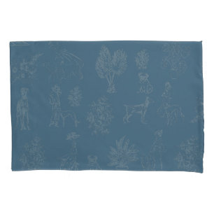 Dogs Lady Toile de Jouy Dark Turquoise Pillow Case