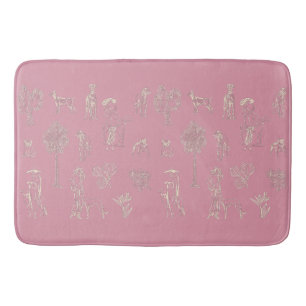 Dogs Lady Toile de Jouy Pink Color Bath Mat