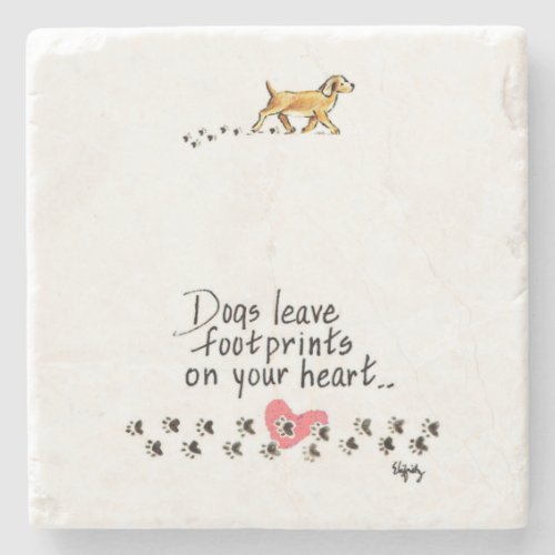 Dogs Leave Footprints Saying Drawing color 2 Stone Coaster