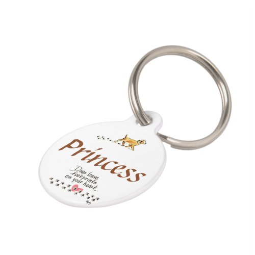 Dogs Leave Footprints Saying Drawing color Pet ID Tag