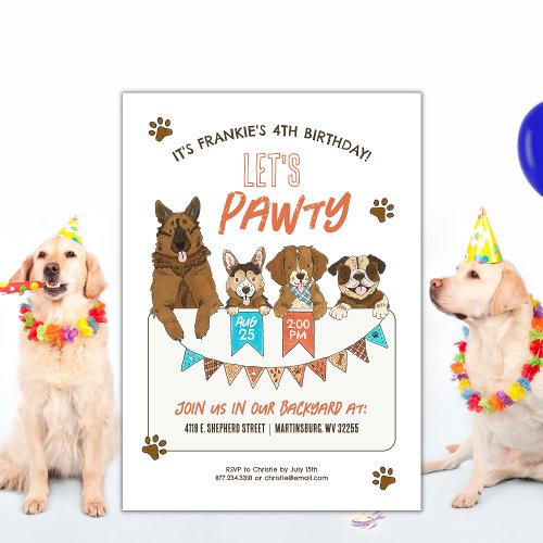 Dogs Lets Pawty Birthday Party Invitation