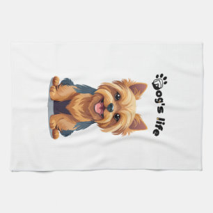 Dog's Life Fun Yorkshire Terrier Illustration Kitchen Towel