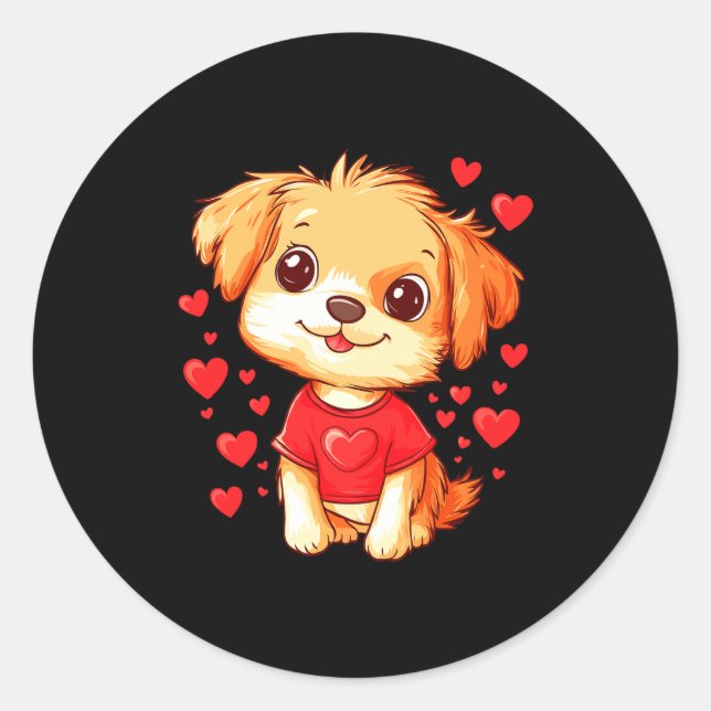 Dogs Lover Heart Girls Puppy Valentine S Day Women Classic Round Sticker (Front)
