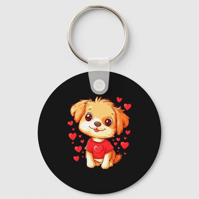 Dogs Lover Heart Girls Puppy Valentine S Day Women Keychain (Front)