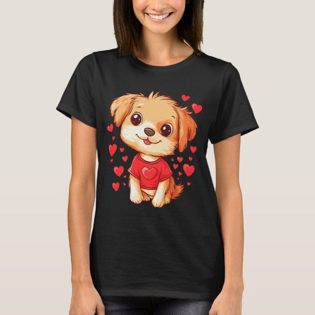 Dogs Lover Heart Girls Puppy Valentine’s Day Women T-Shirt (Front)