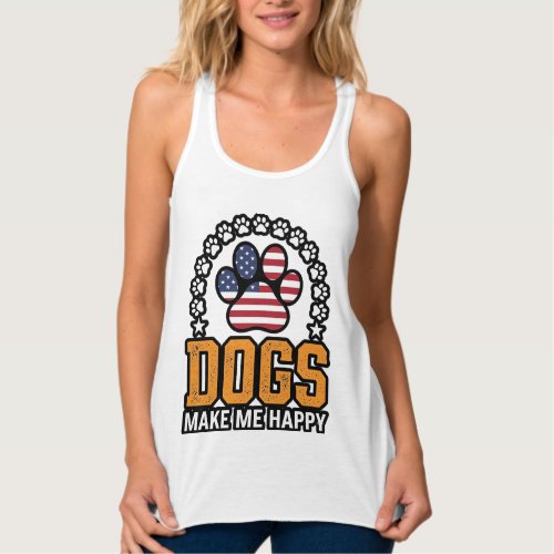 Dogs Make Me Happy Patriotic Paw Vintage Shirt Des