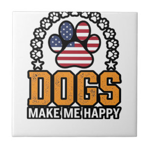 Dogs Make Me Happy Patriotic Paw Vintage Shirt Des Ceramic Tile