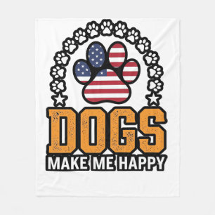 Dogs Make Me Happy Patriotic Paw Vintage Shirt Des Fleece Blanket