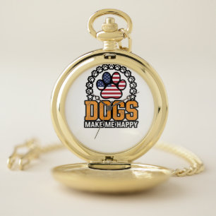 Dogs Make Me Happy Patriotic Paw Vintage Shirt Des Pocket Watch