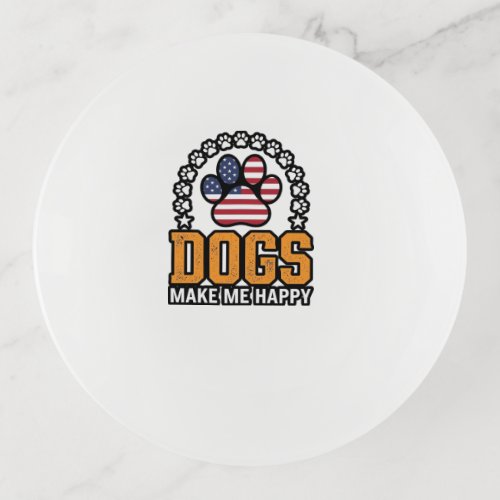 Dogs Make Me Happy Patriotic Paw Vintage Shirt Des Trinket Tray