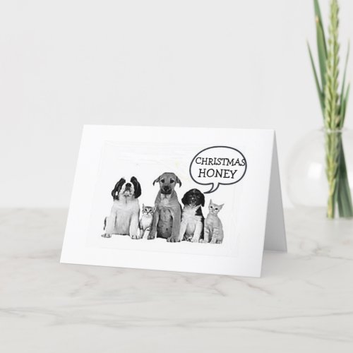 DOGS MERRY CHRISTMAS HONEY MISTLETOE LATTER HOLIDAY CARD