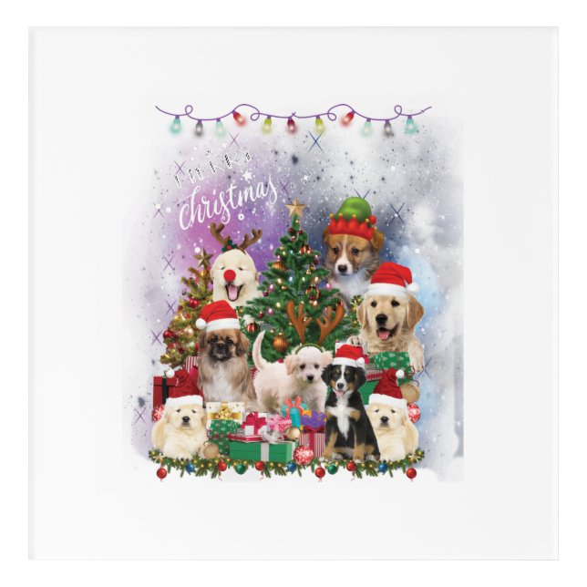 dogs Merry christmas Light Acrylic Print (Front)