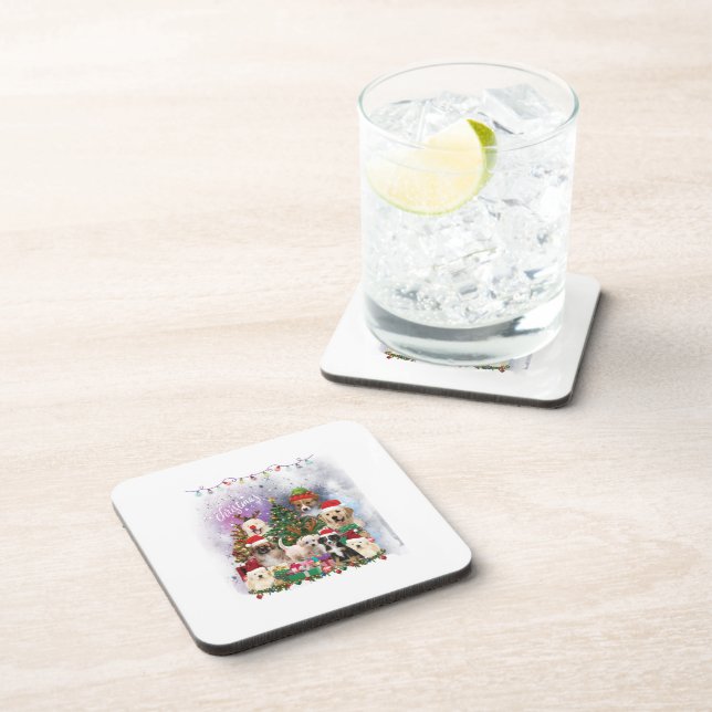 dogs Merry christmas Light Beverage Coaster (Right Side)