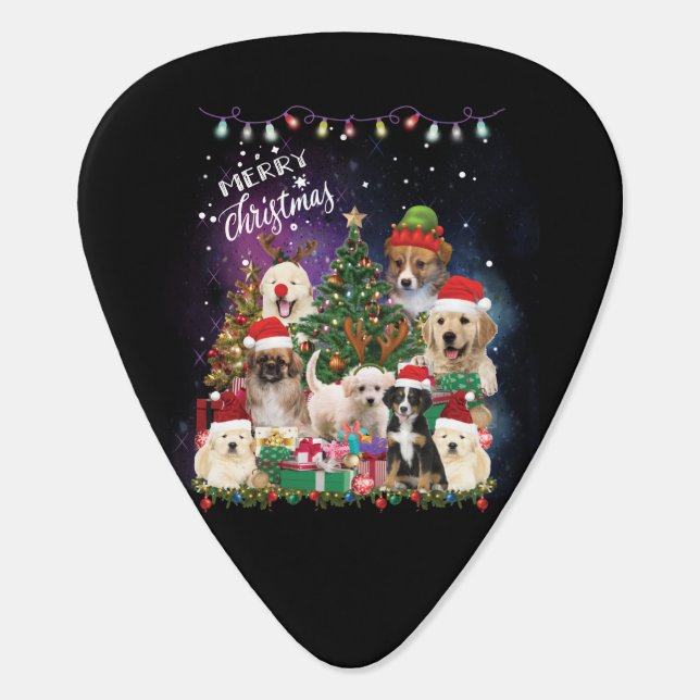 Dogs Merry Christmas Light Guitar Pick (Back)
