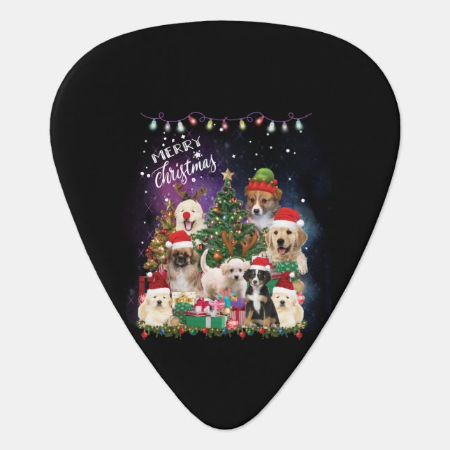 Dogs Merry Christmas Light Guitar Pick (Front)