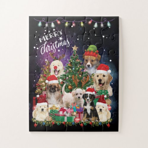 Dogs Merry Christmas Light Jigsaw Puzzle