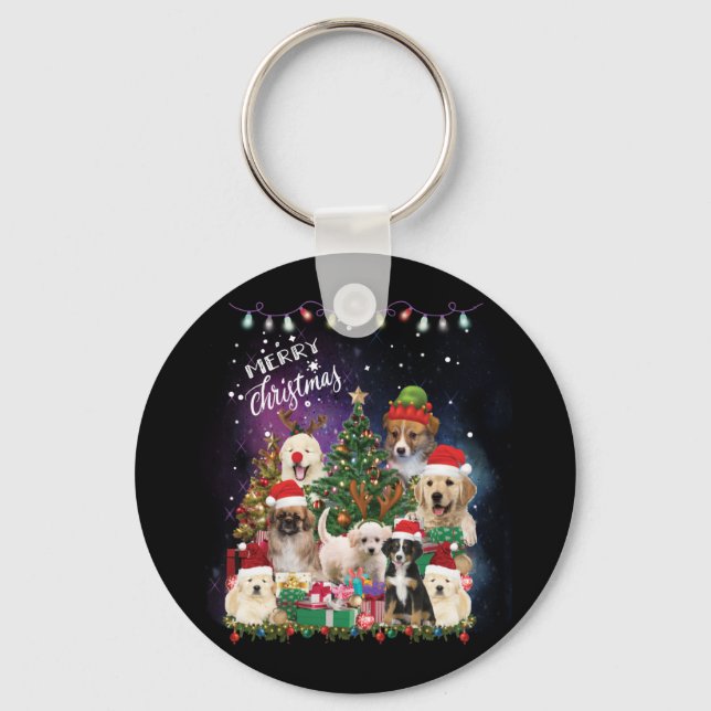 Dogs Merry Christmas Light Keychain (Front)