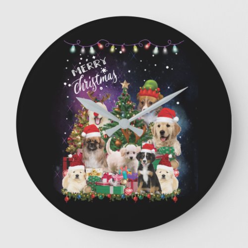 dogs Merry christmas Light Large Clock