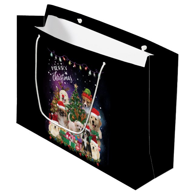 Dogs Merry Christmas Light Large Gift Bag (Front Angled)