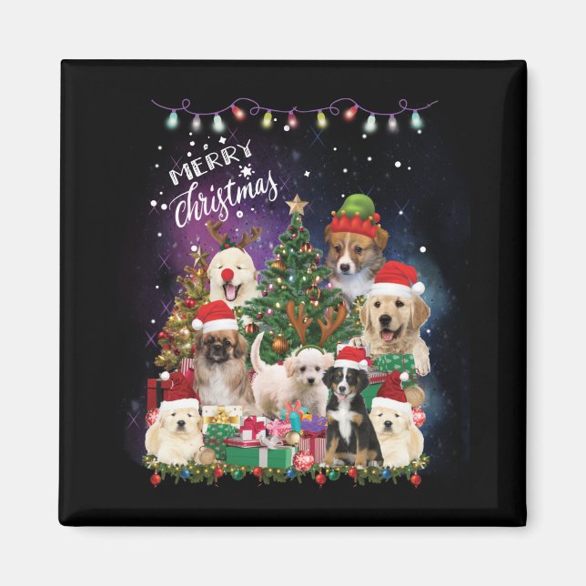Dogs Merry Christmas Light Magnet (Front)
