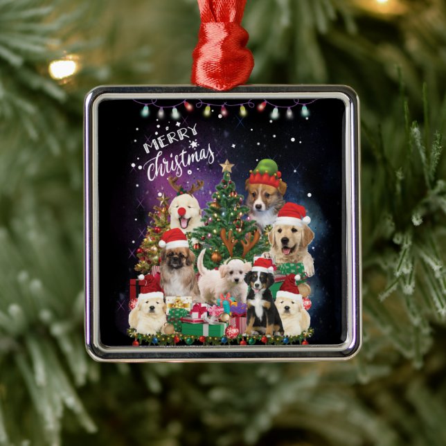 dogs Merry christmas Light Metal Ornament (Tree)