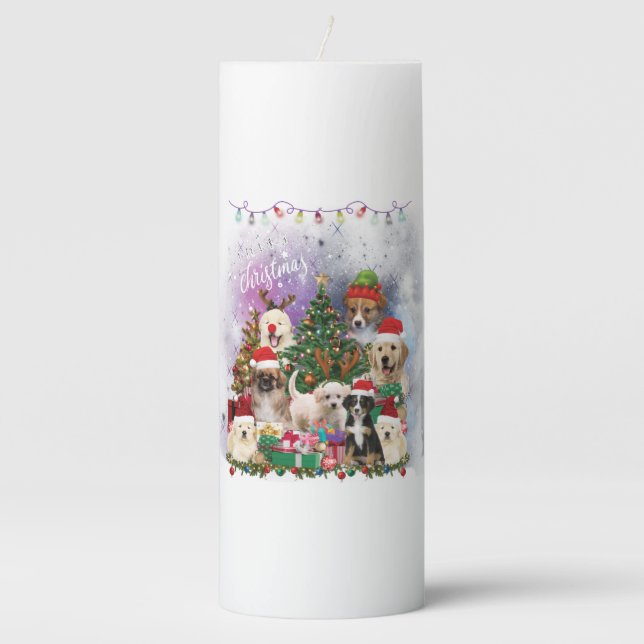 dogs Merry christmas Light Pillar Candle (Front)