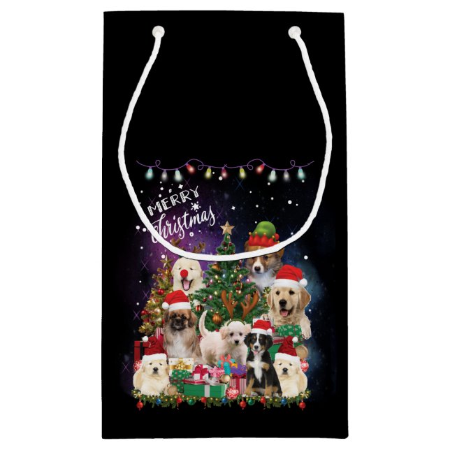 Dogs Merry Christmas Light Small Gift Bag (Back)